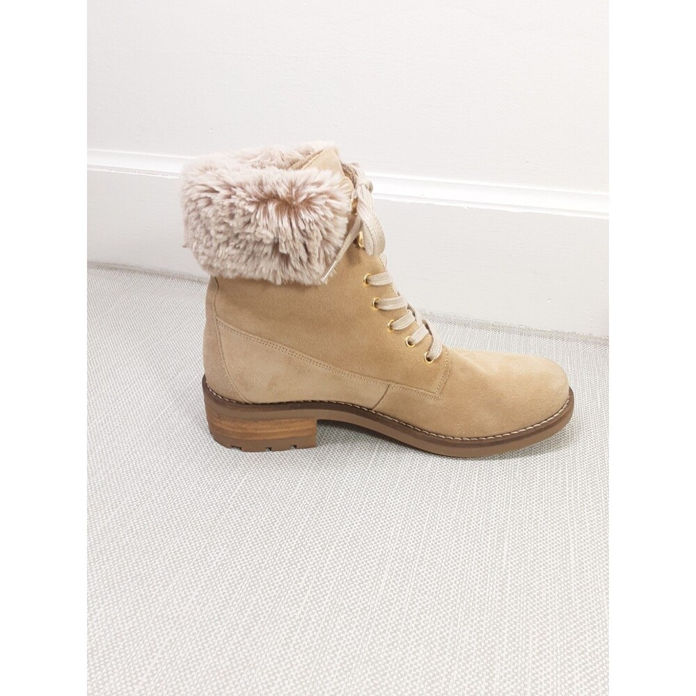Antonio De Faria Lexi Size 9 Tan Boots Leather Upper Suede Faux Fur Combat Moto - Picture 5 of 15